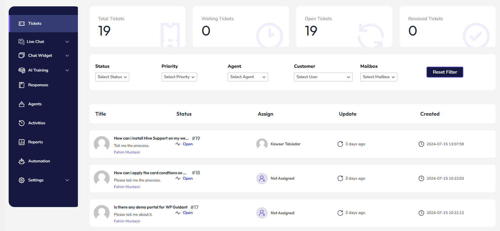 wordpress support plugin
