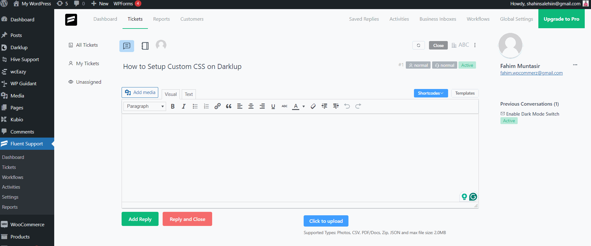 wordpress support plugin